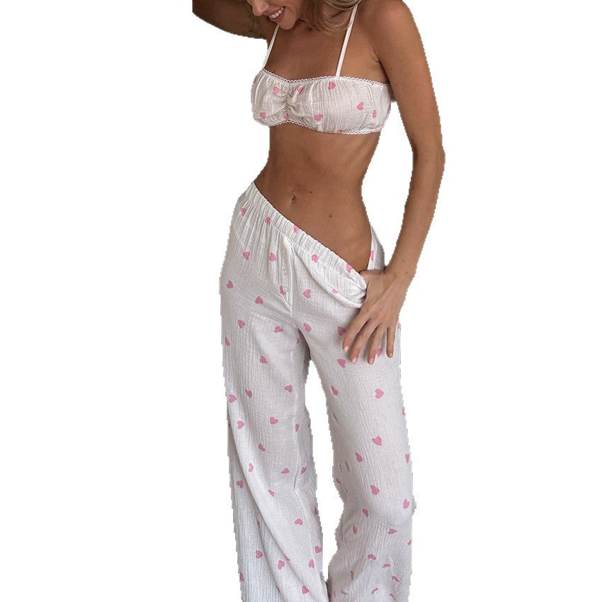 Women's 3-Piece Heart Printed Cotton Pajama Set
