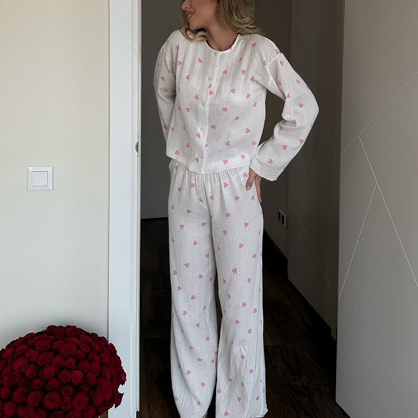Women's 3-Piece Heart Printed Cotton Pajama Set